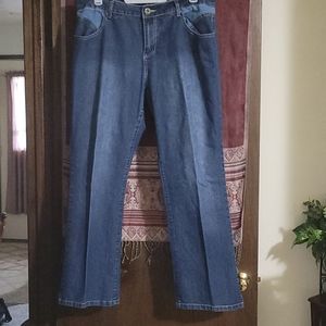 Boot cut blue jeans.